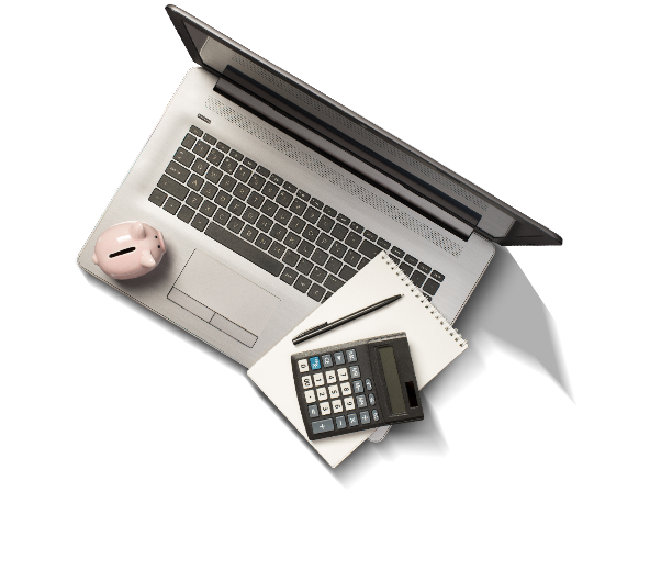 Laptop and calculator on table representing EMI computation tool